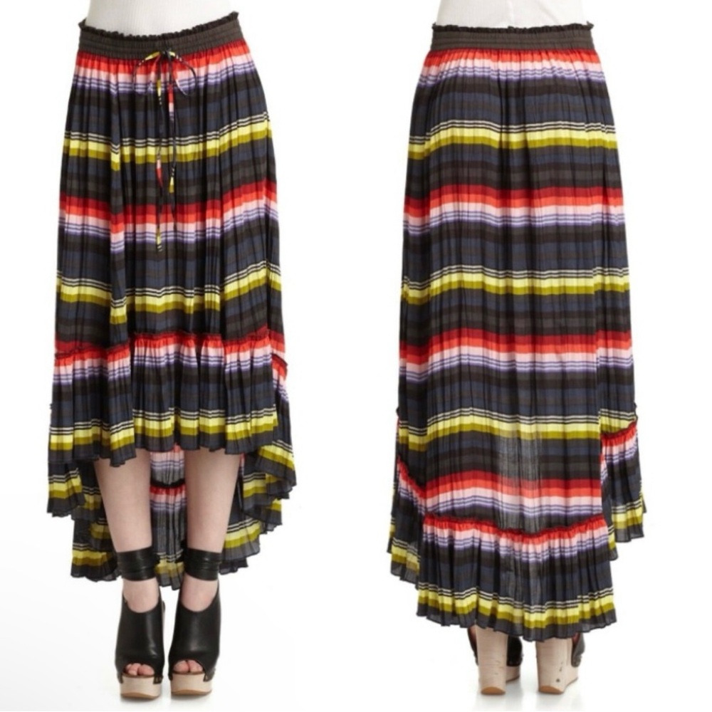 Free People High-Low Maxi Skirt MultiColor Accordion Elastic Waist